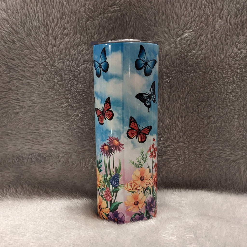 Butterfly Tumbler With Pretty Butterflies and Flowers Can Be Personalized, Butterfly Cup, Butterfly Gifts, Butterfly Stainless Steel Tumbler