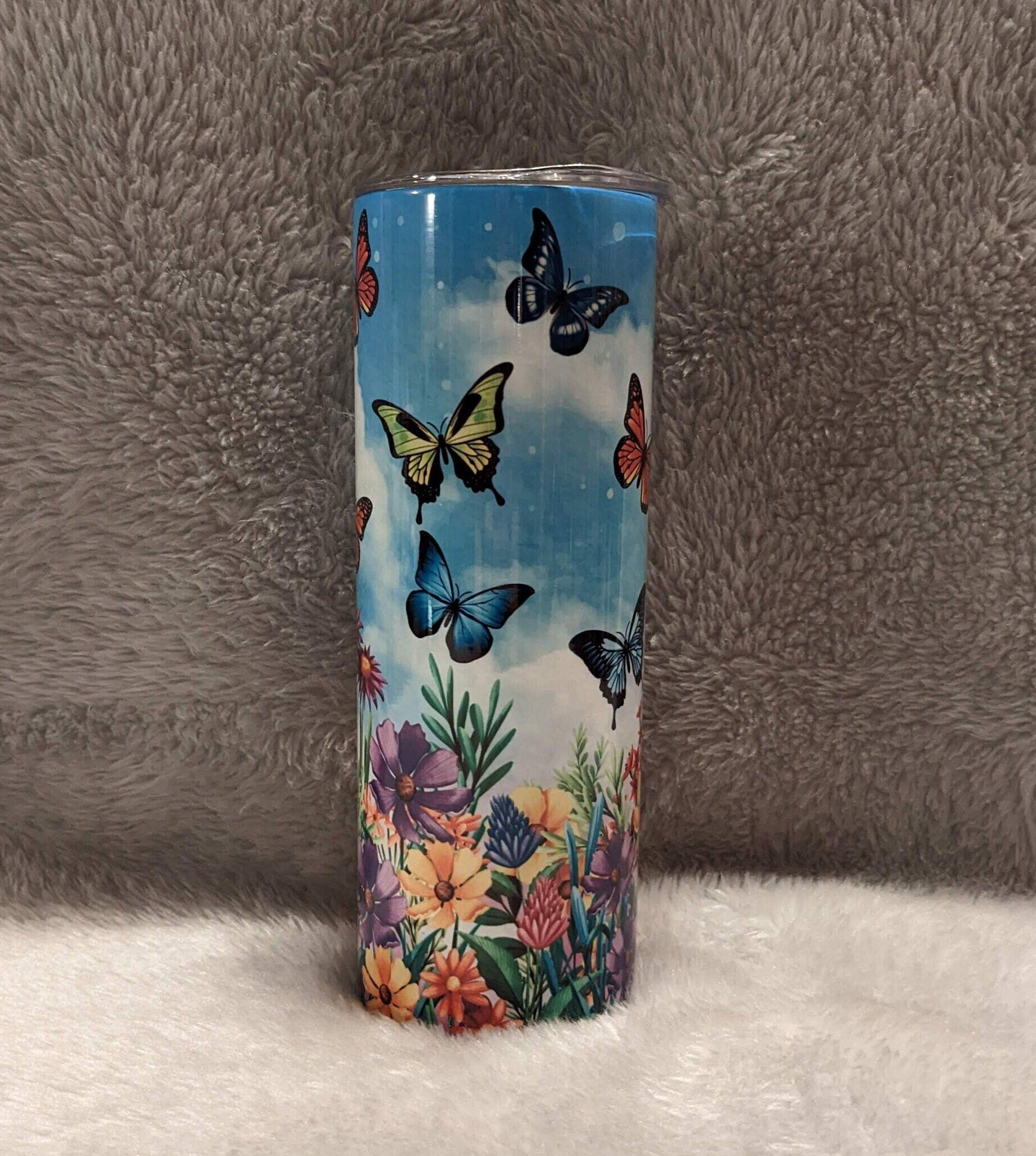 Butterfly Tumbler With Pretty Butterflies and Flowers Can Be Personalized, Butterfly Cup, Butterfly Gifts, Butterfly Stainless Steel Tumbler