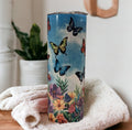 Butterfly Tumbler With Pretty Butterflies and Flowers Can Be Personalized, Butterfly Cup, Butterfly Gifts, Butterfly Stainless Steel Tumbler