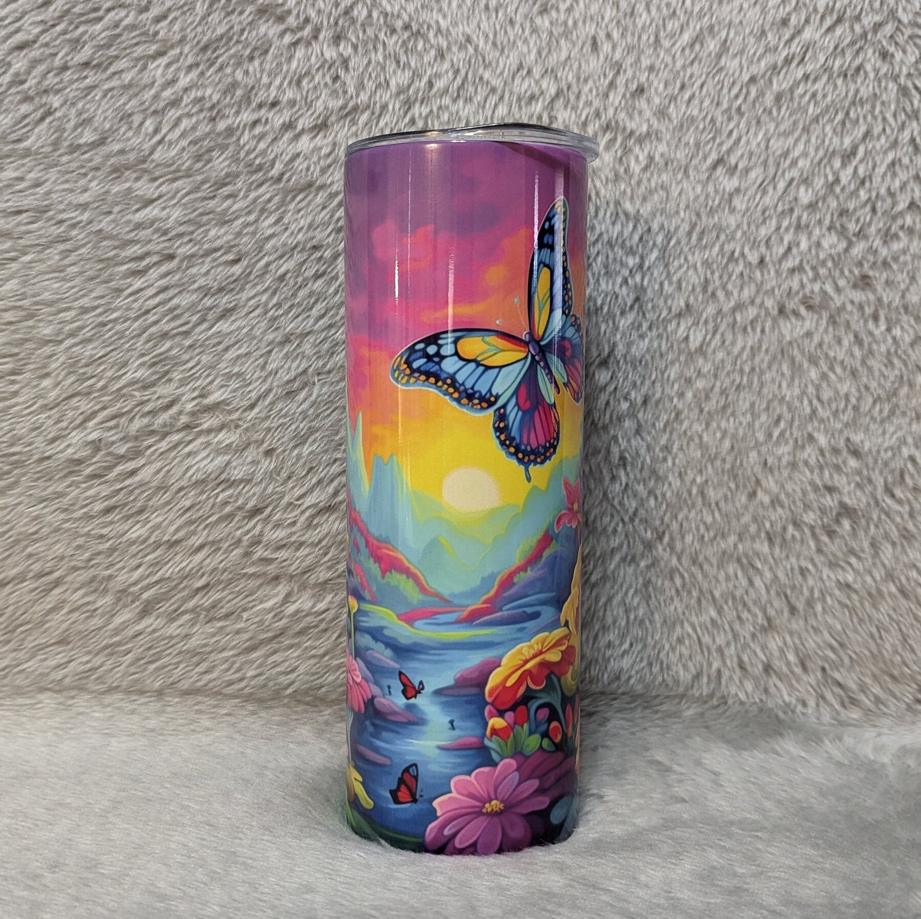 Neon Color Butterfly Tumbler, Can Be Personalized, Unique Gift Idea for Nature Lovers, Butterfly and Flowers Tumbler