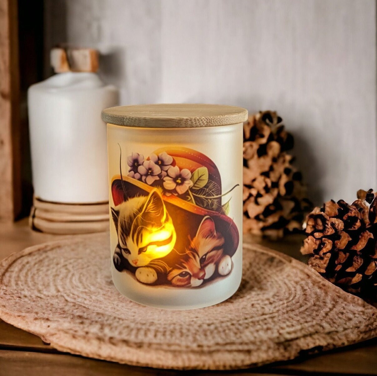 Kitten Candle Holder With A Battery Operated Flickering Tea Light