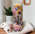 Beautiful Tiger Tumbler With Tiger Cubs and Flowers, Can Be Personalized, Tiger Cup With Name, 20oz  Tumbler With Straw, Tiger Lover Gift