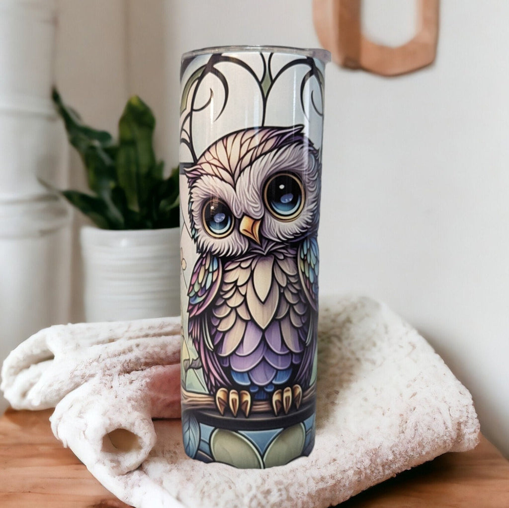 Beautiful Owl Tumbler With A Stained Glass Design, Owl Gifts, Nature Gift, Owl Cup, Owl Lover Gift, 20oz Tumbler With Reusable Straw