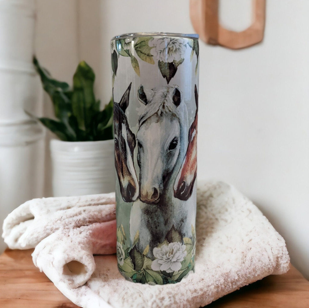 Floral Horse Tumbler 20oz With Reusable Straw, Can Be Personalized