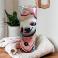 Adorable 3D Design Sloth Tumbler with Pastel Flowers 20oz With Reusable Straw, Can Be Personalized