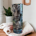 Beautiful White Tiger Tumbler 20oz With Reusable Straw, Can Be Personalized