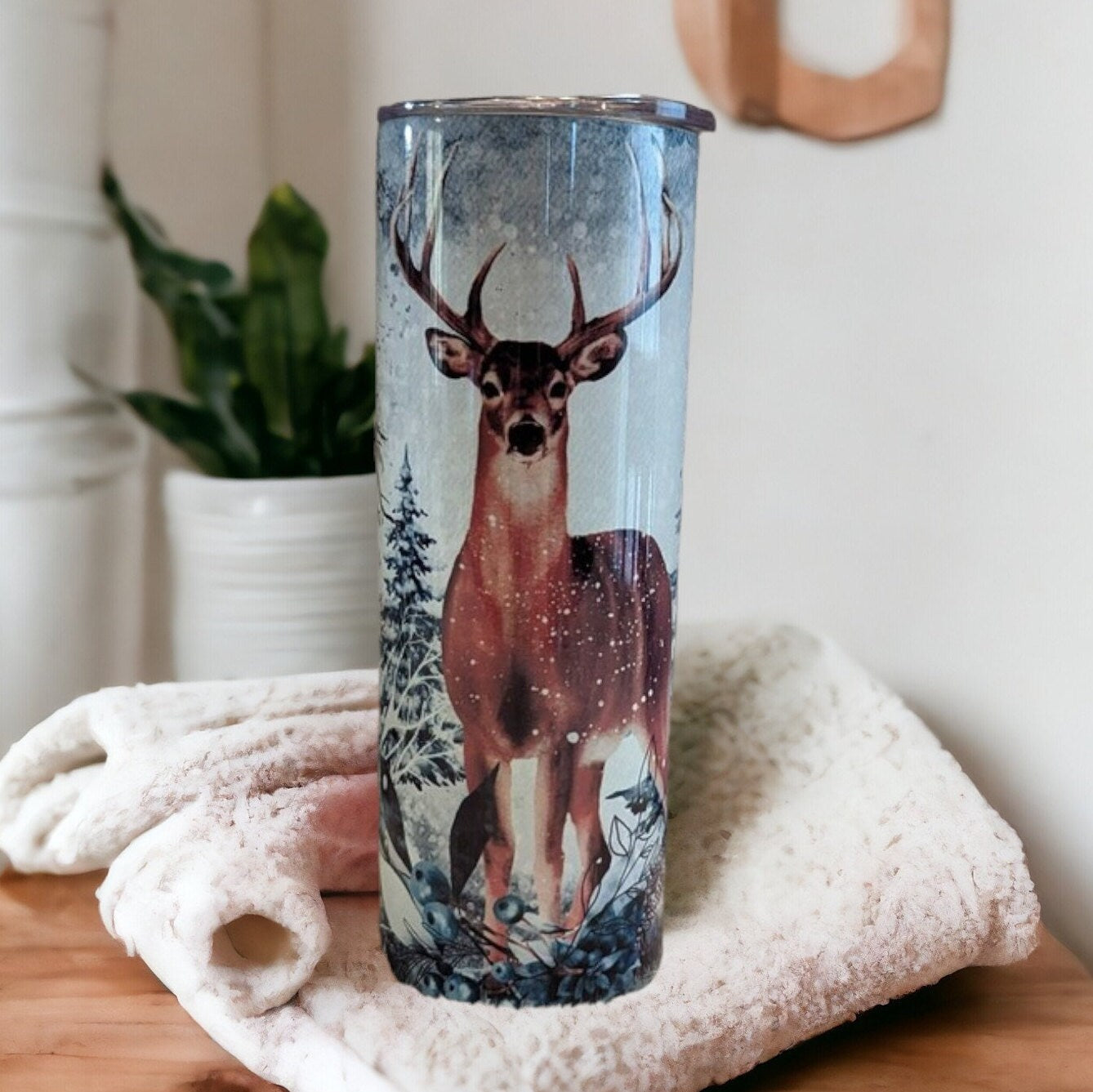 Beautiful Deer In The Snow Tumbler, Deer Cup, Deer Tumbler, Winter Deer Cup, Personalized Tumbler, Deer Cup With Name, Gift For Nature Lover
