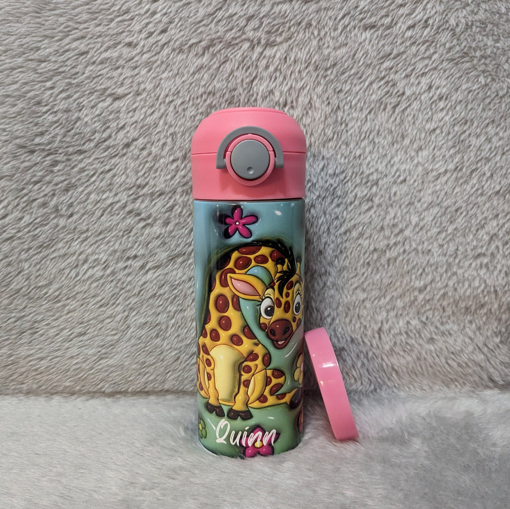 Kids Giraffe Water Bottle 12oz With Reusable Straw Can Be Personalized