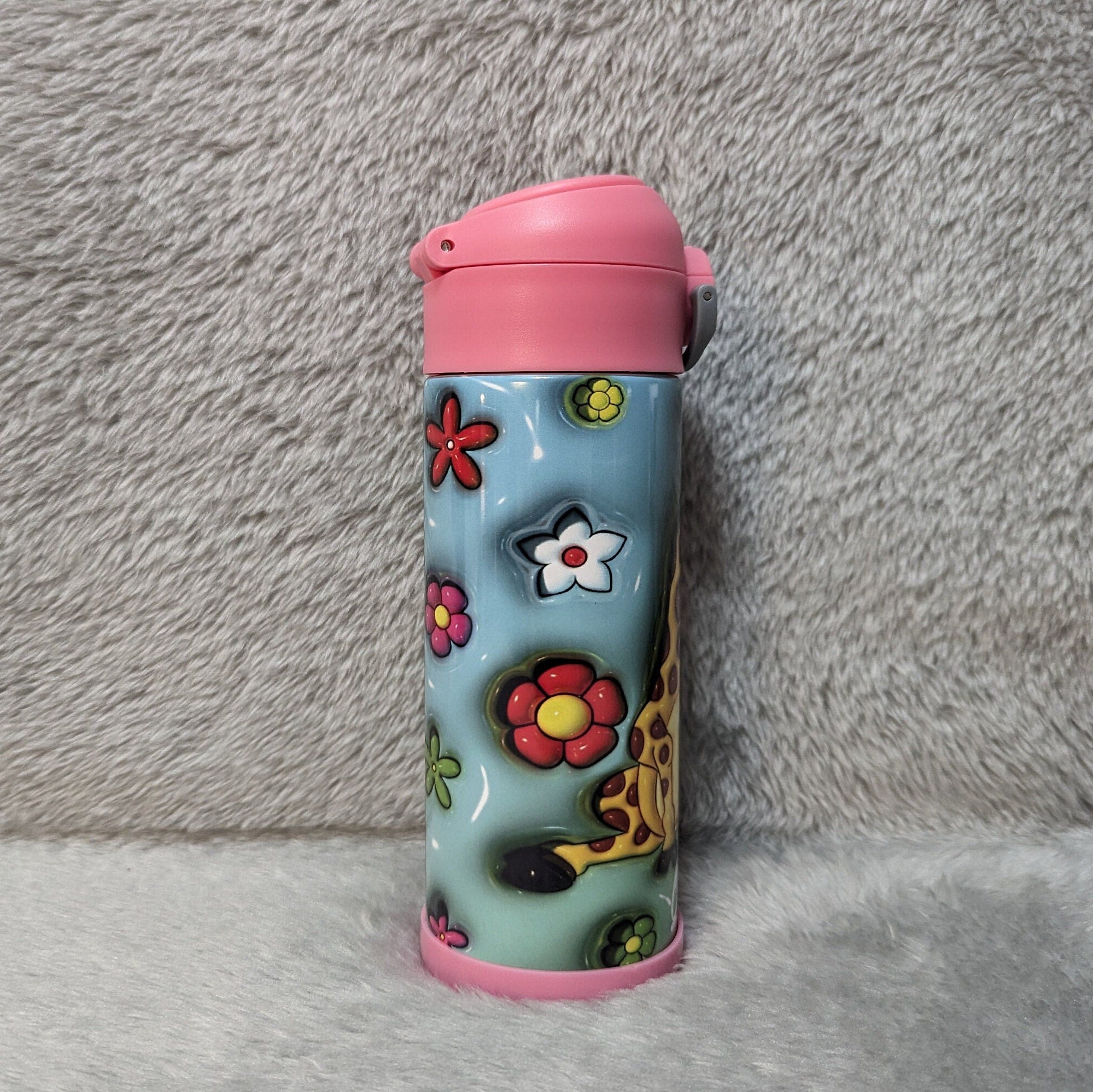 Kids Giraffe Water Bottle 12oz With Reusable Straw Can Be Personalized