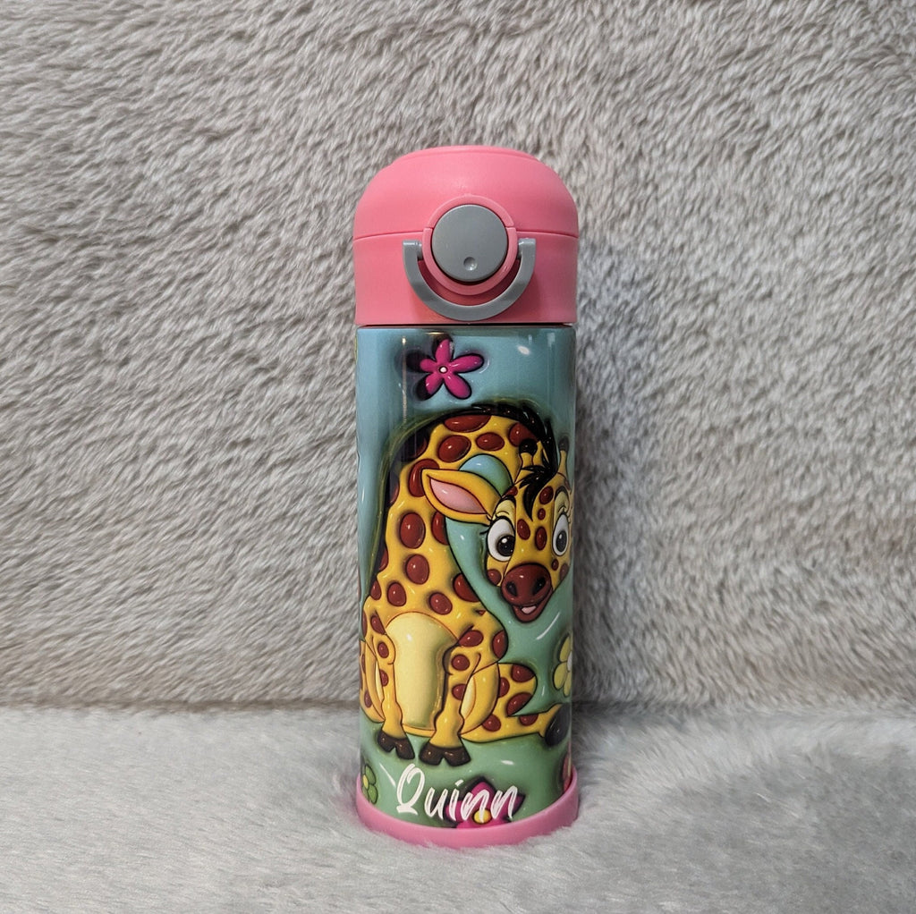 Kids Giraffe Water Bottle 12oz With Reusable Straw Can Be Personalized