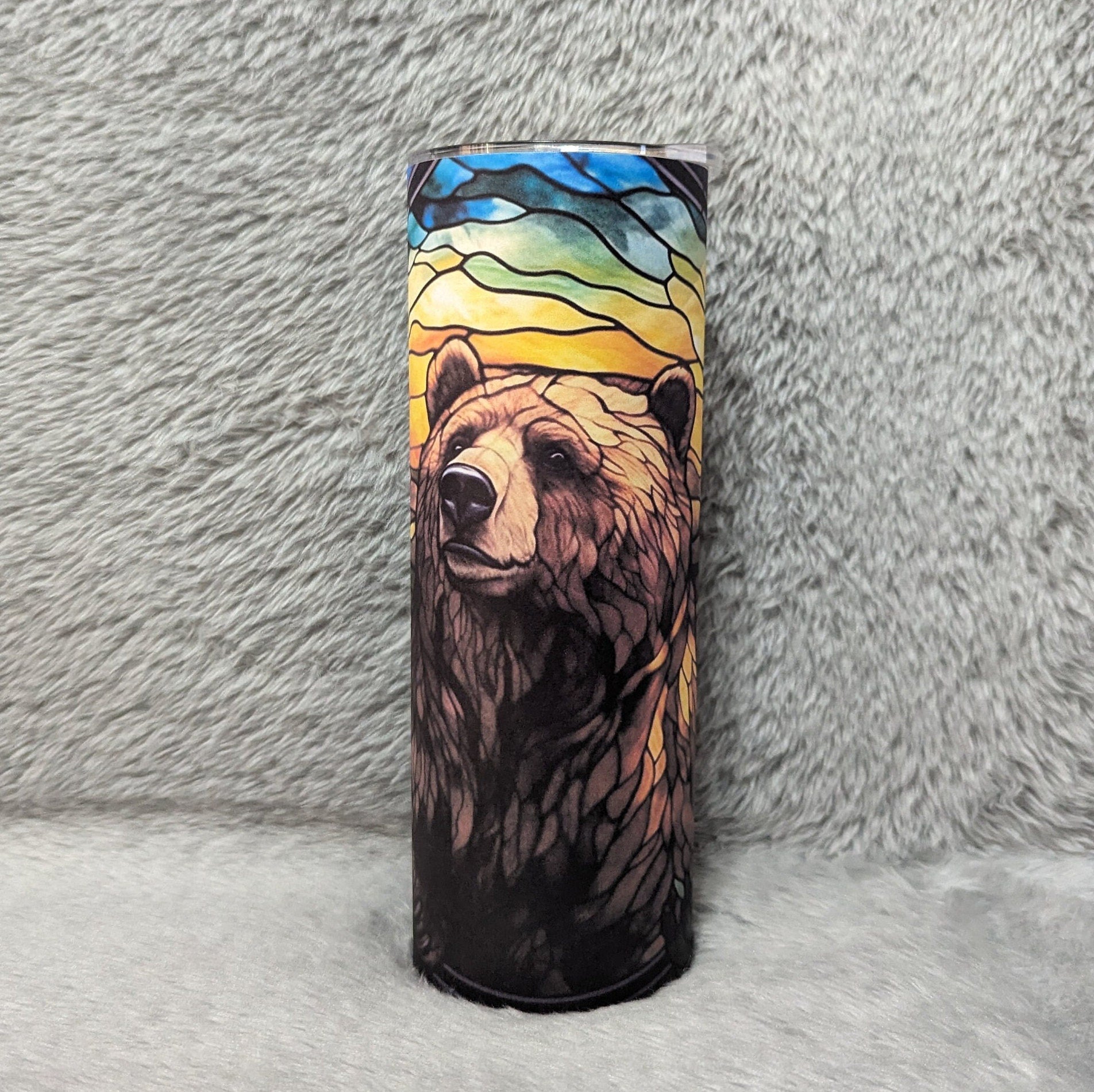 Brown Bear Tumbler With Stained Glass Design, Unique Drinkware for Nature Lovers, Bear Lovers Gift, Wildlife Animal Lover, Bear Cup