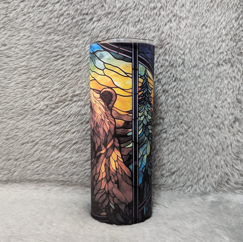 Brown Bear Tumbler With Stained Glass Design, Unique Drinkware for Nature Lovers, Bear Lovers Gift, Wildlife Animal Lover, Bear Cup