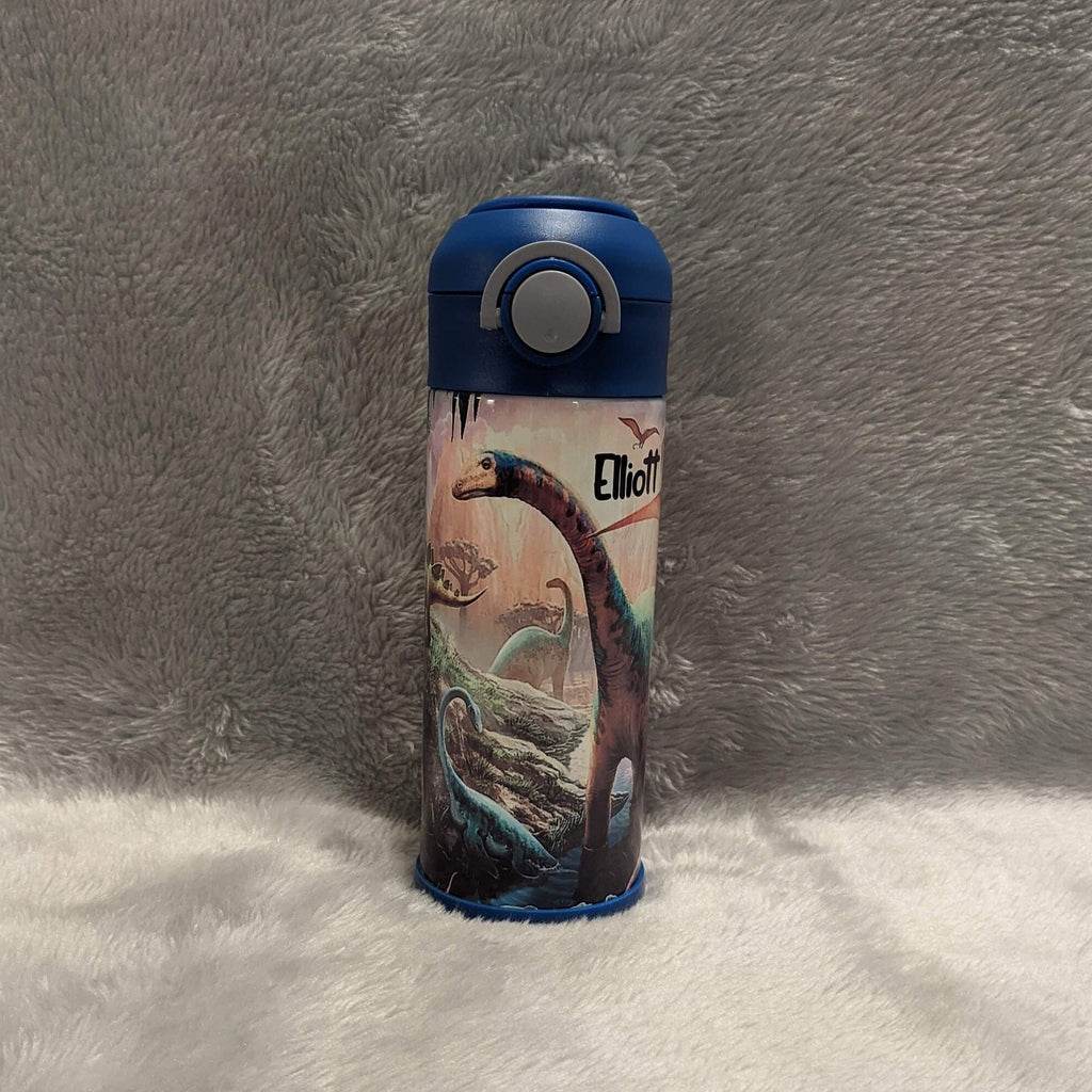 Kids Dinosaur Water Bottle 12oz With Reusable Straw Can Be Personalized