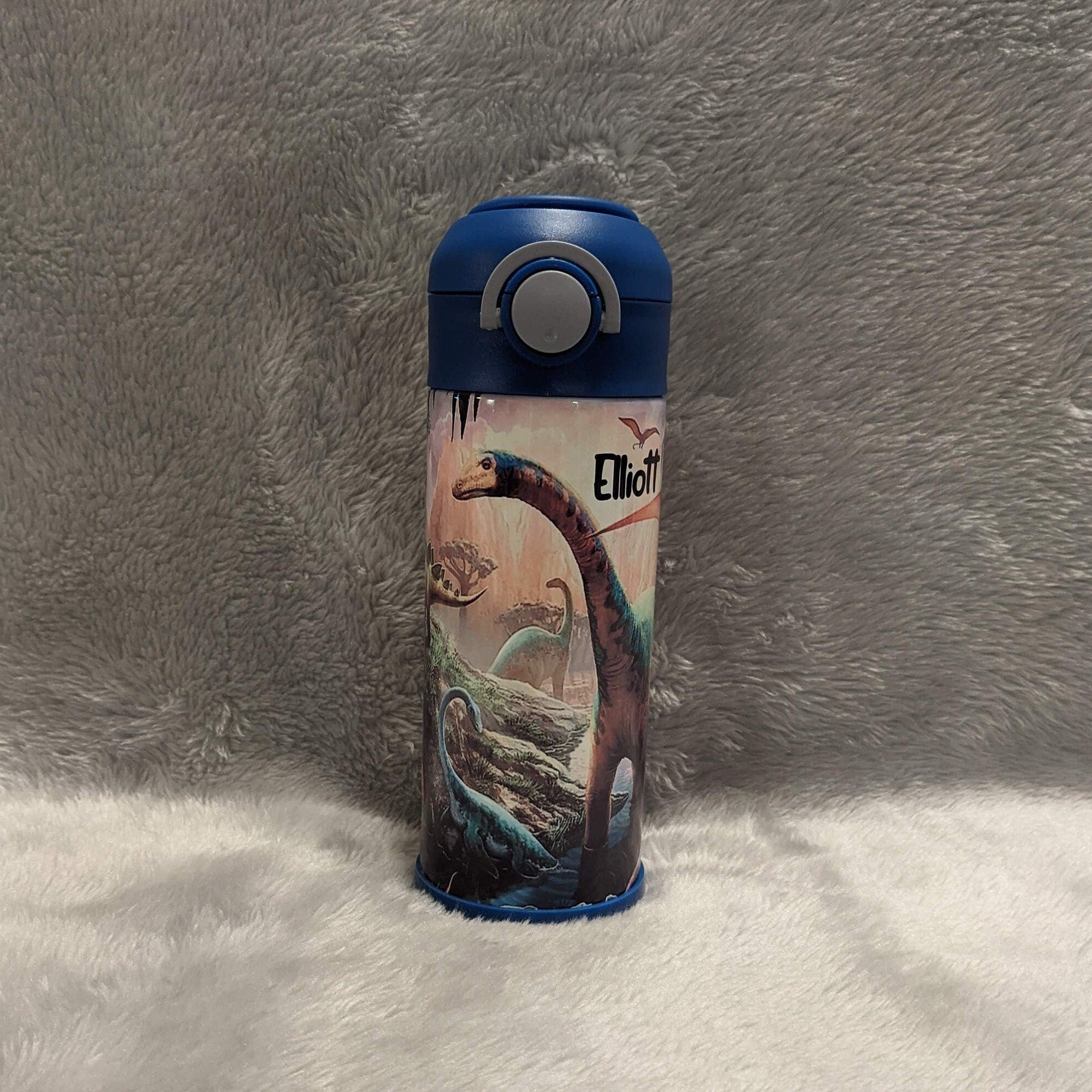 Kids Dinosaur Water Bottle 12oz With Reusable Straw Can Be Personalized