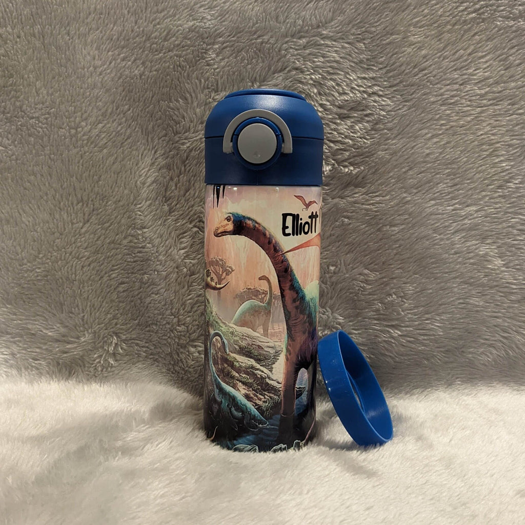 Kids Dinosaur Water Bottle 12oz With Reusable Straw Can Be Personalized