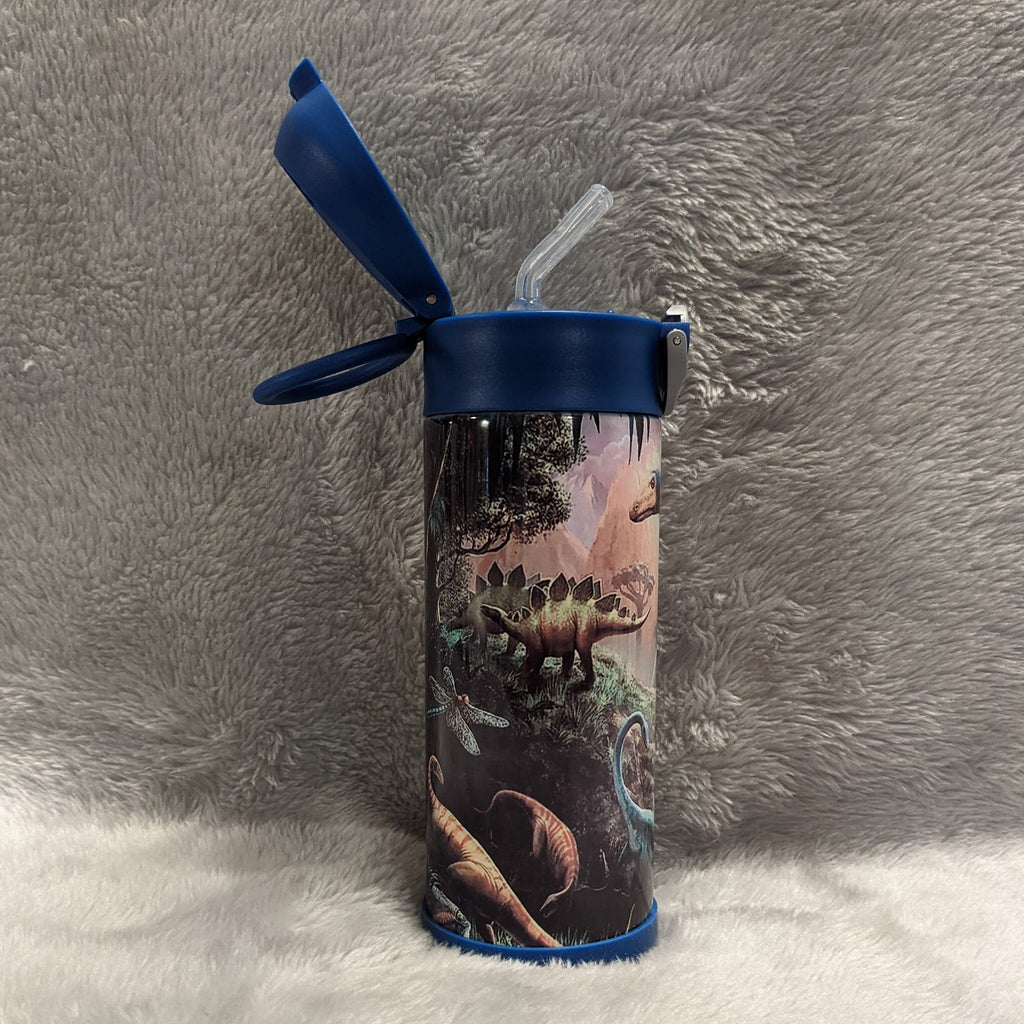 Kids Dinosaur Water Bottle 12oz With Reusable Straw Can Be Personalized