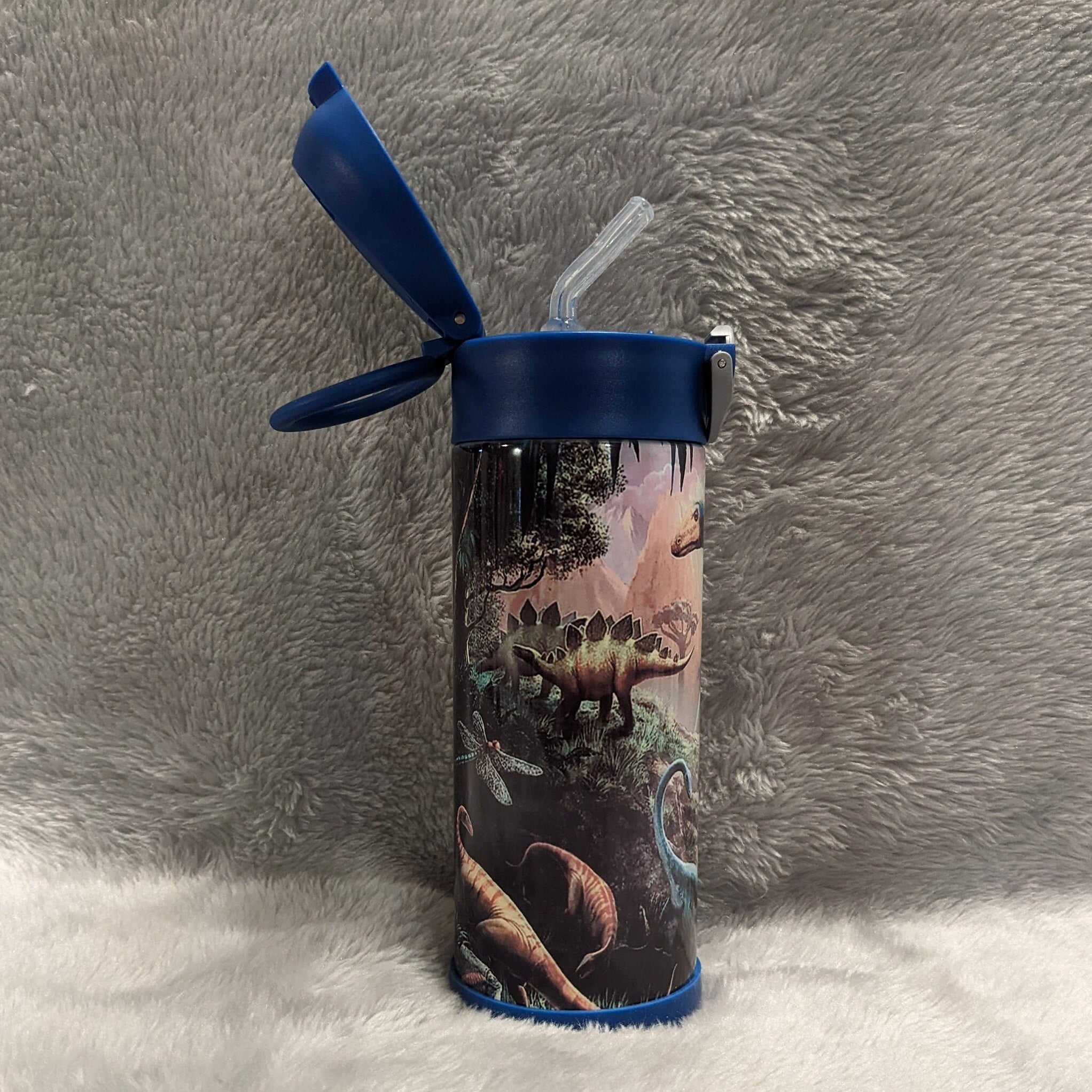 Kids Dinosaur Water Bottle 12oz With Reusable Straw Can Be Personalized