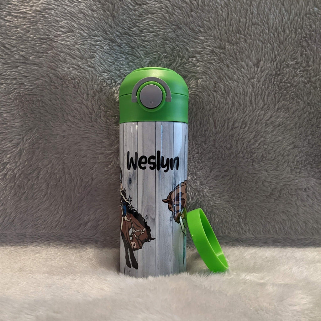 Kids Horse Rodeo Water Bottle 20oz With Reusable Straw Can Be Personalized