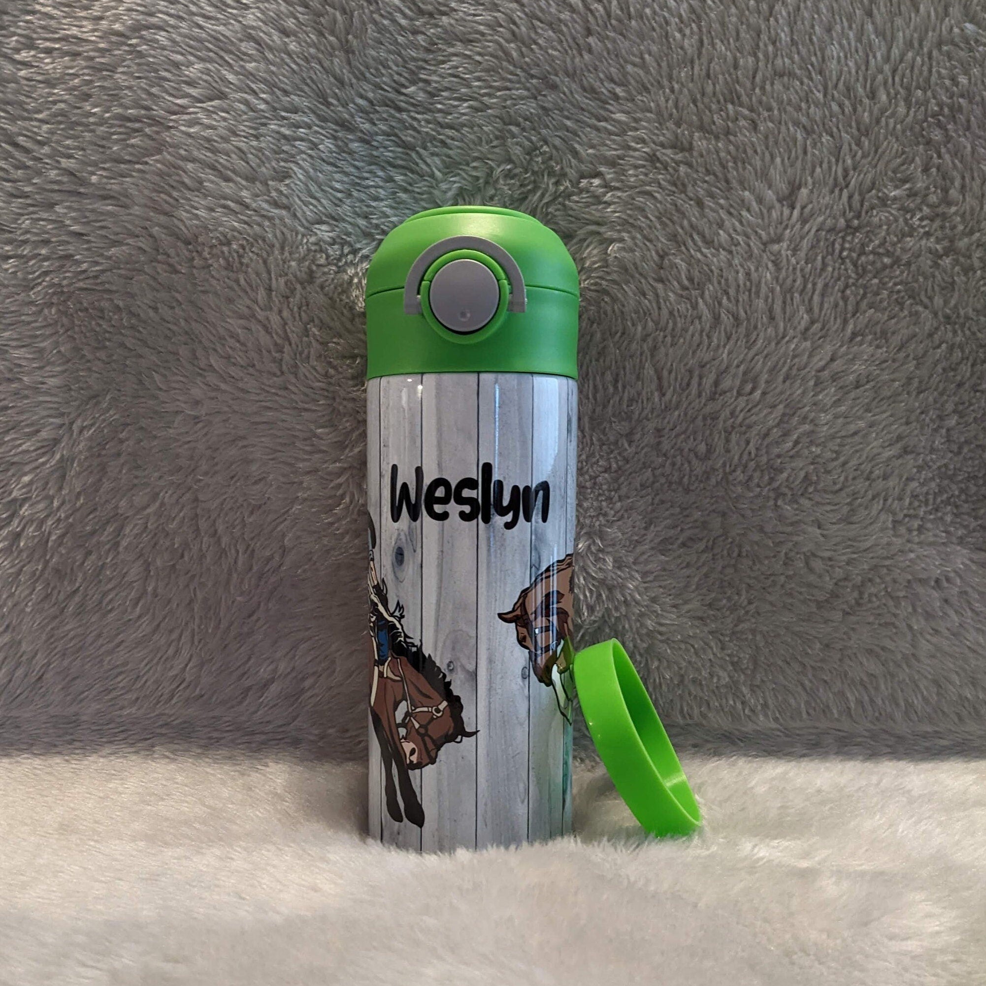 Kids Horse Rodeo Water Bottle 20oz With Reusable Straw Can Be Personalized