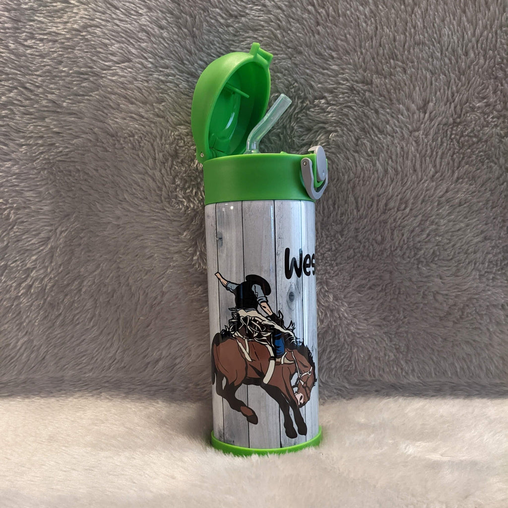 Kids Horse Rodeo Water Bottle 20oz With Reusable Straw Can Be Personalized