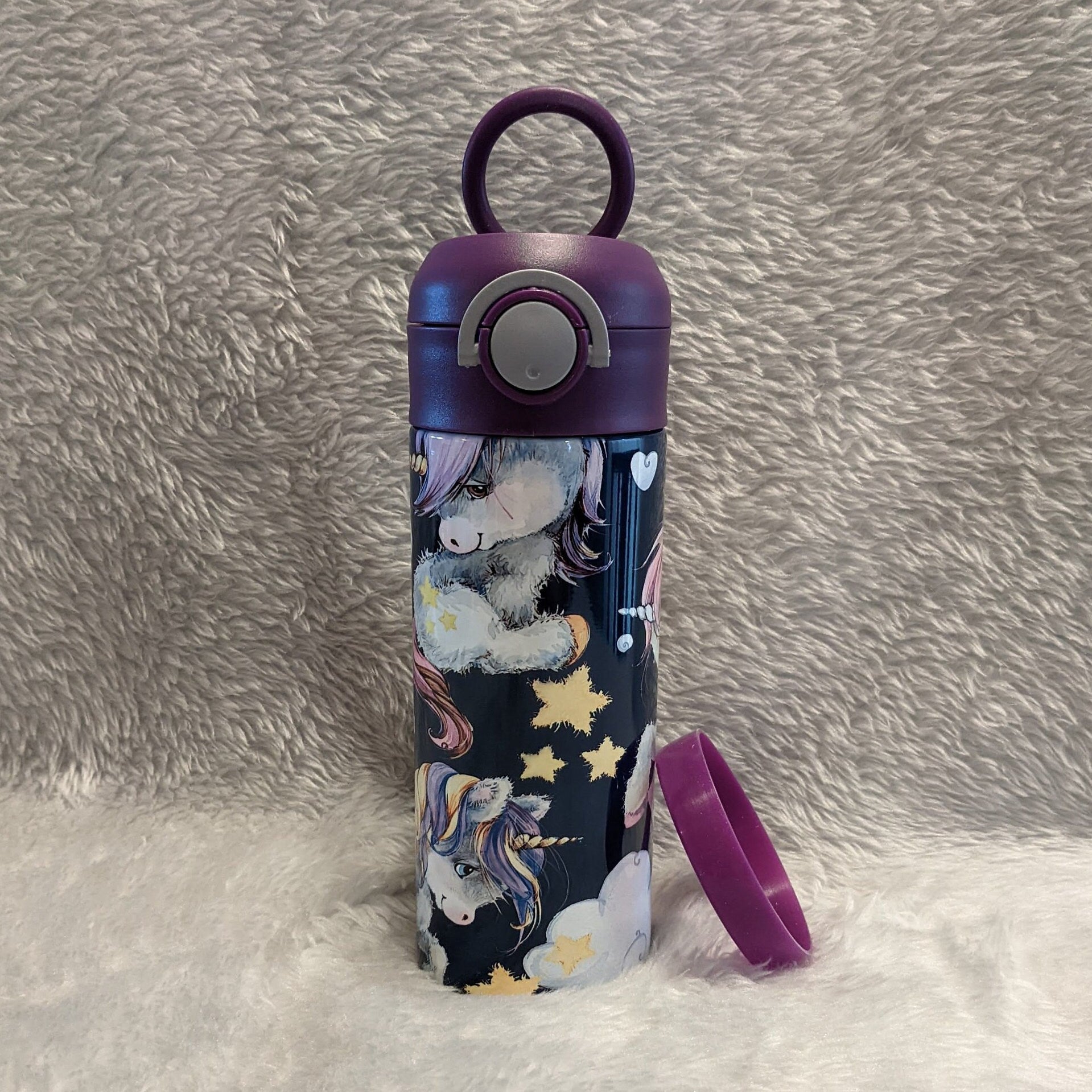 Kids Unicorn Water Bottle 12oz With Reusable Straw Can Be Personalized