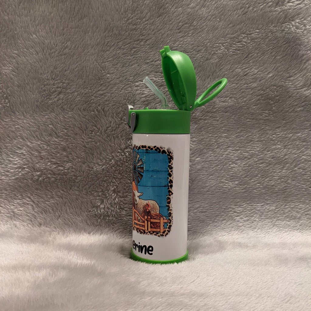 Kids Farm Animal Water Bottle 12oz With Reusable Straw Can Be Personalized
