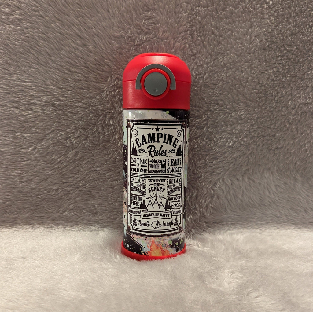 Kids Camping Water Bottle 12oz With Reusable Straw