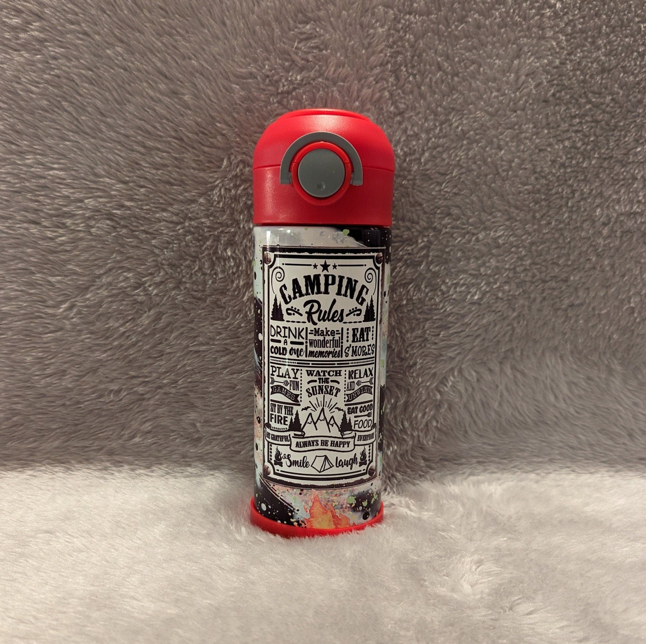 Kids Camping Water Bottle 12oz With Reusable Straw