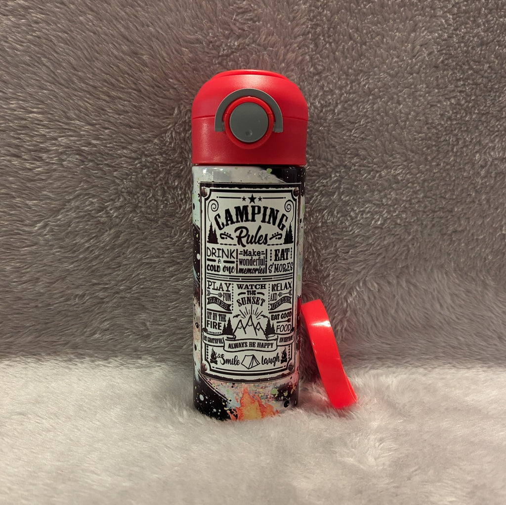Kids Camping Water Bottle 12oz With Reusable Straw
