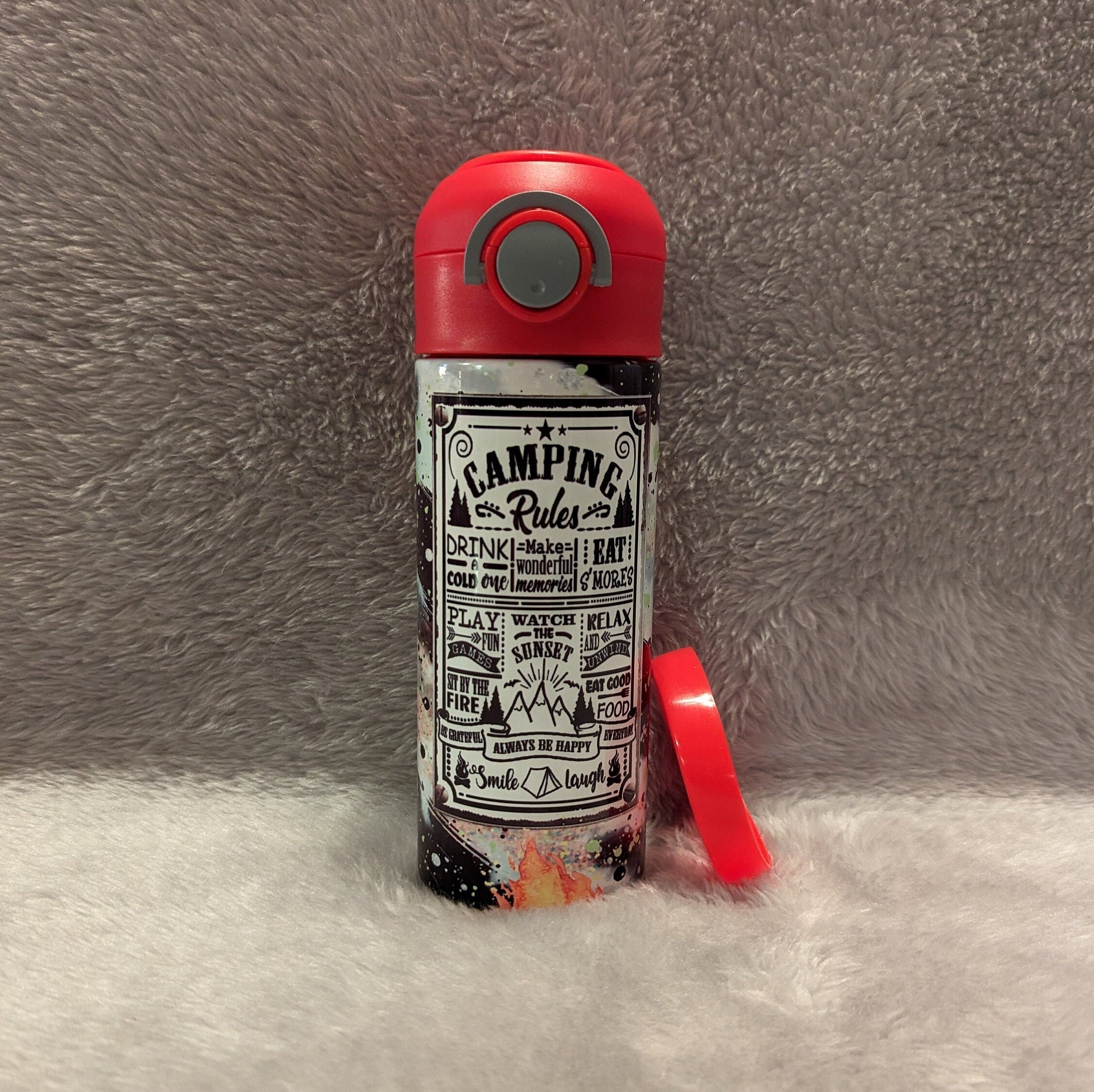 Kids Camping Water Bottle 12oz With Reusable Straw