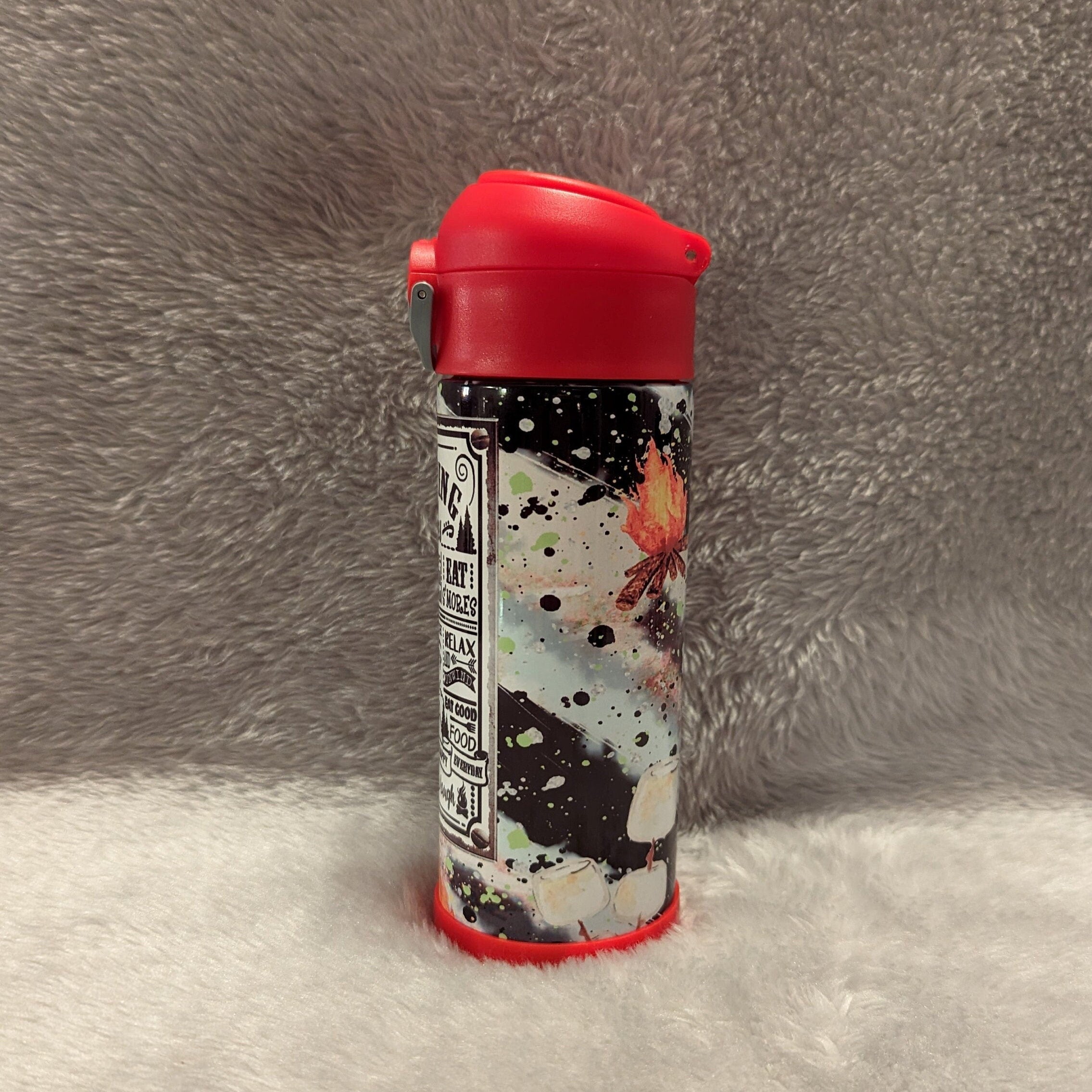 Kids Camping Water Bottle 12oz With Reusable Straw
