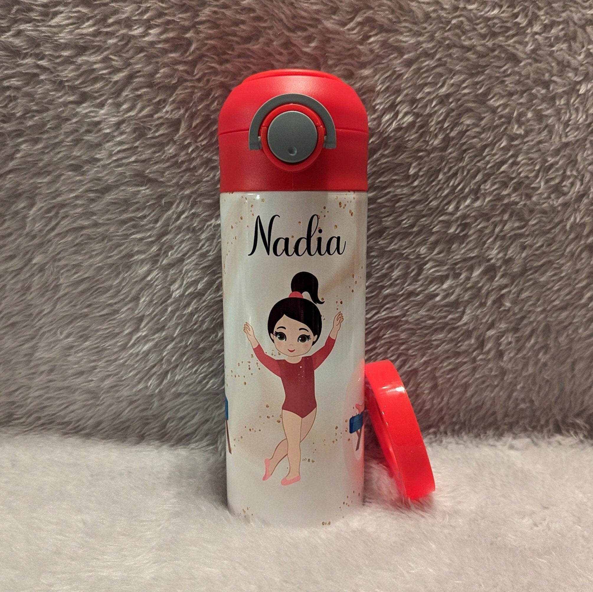 Girls Gymnastic Water Bottle Can Be Personalized, Gymnast Cup, Personalized Kids Cup, Kids Gymnastic Cup, Kids Flip top Cup, Pop Top Tumbler
