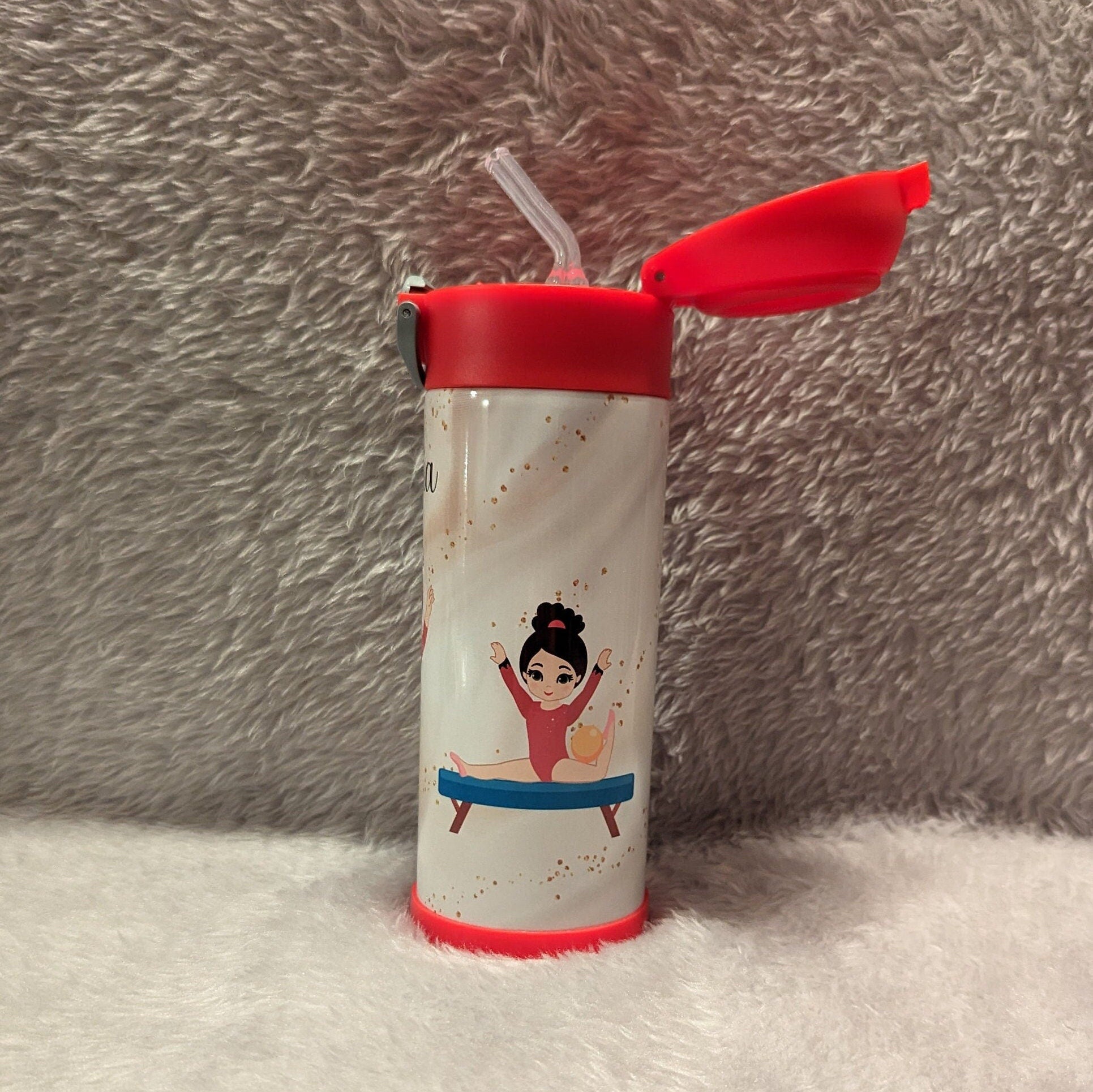 Girls Gymnastic Water Bottle Can Be Personalized, Gymnast Cup, Personalized Kids Cup, Kids Gymnastic Cup, Kids Flip top Cup, Pop Top Tumbler