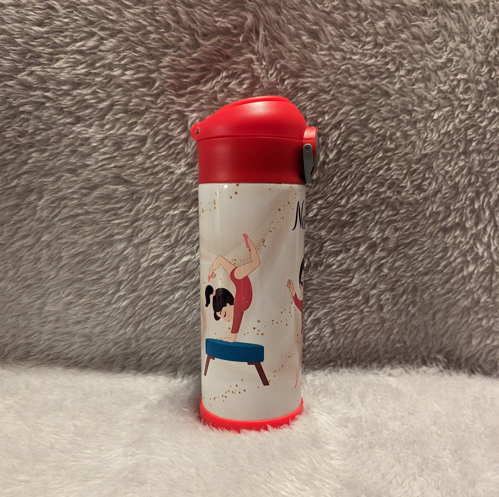 Girls Gymnastic Water Bottle Can Be Personalized, Gymnast Cup, Personalized Kids Cup, Kids Gymnastic Cup, Kids Flip top Cup, Pop Top Tumbler