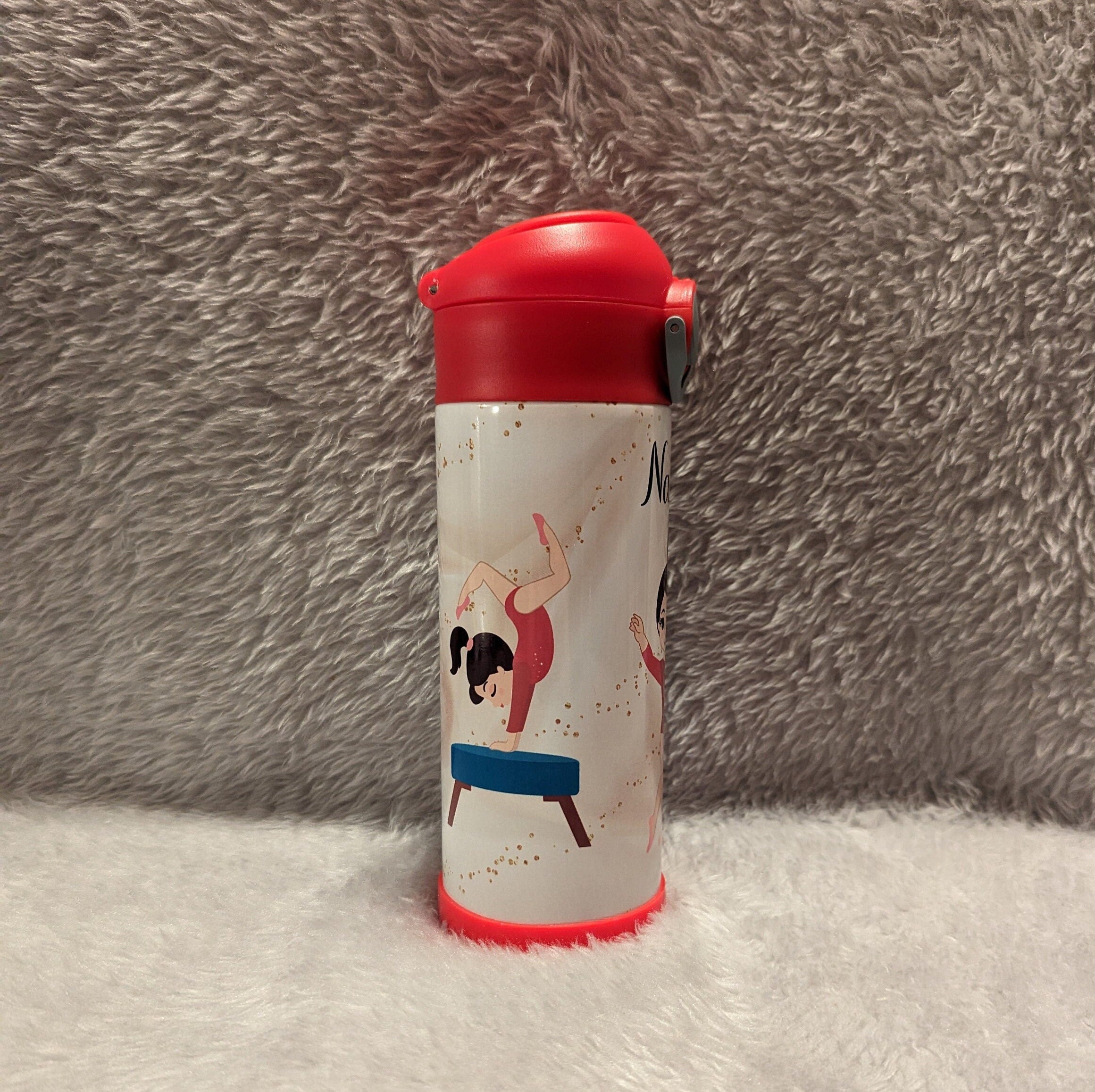 Girls Gymnastic Water Bottle Can Be Personalized, Gymnast Cup, Personalized Kids Cup, Kids Gymnastic Cup, Kids Flip top Cup, Pop Top Tumbler