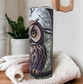 Owl Tumbler with Beautiful Owls sitting On A Tree Branch, Includes Reusable Plastic Straw. Great For Hot Or Cold Drinks, Owl Gifts