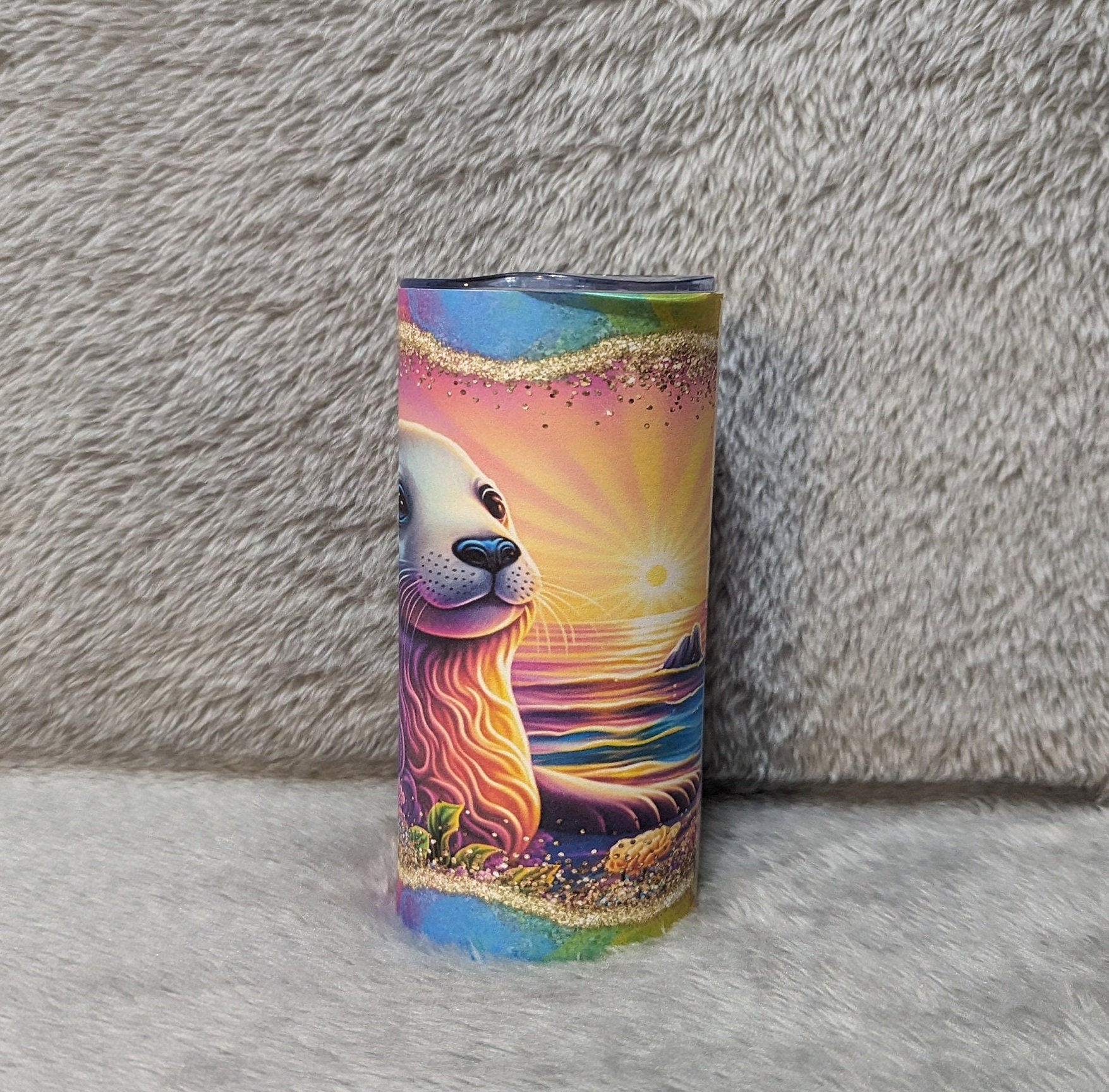 Colorful Neon Kids Seal Tumbler 15oz With Reusable Straw Can Be Personalized