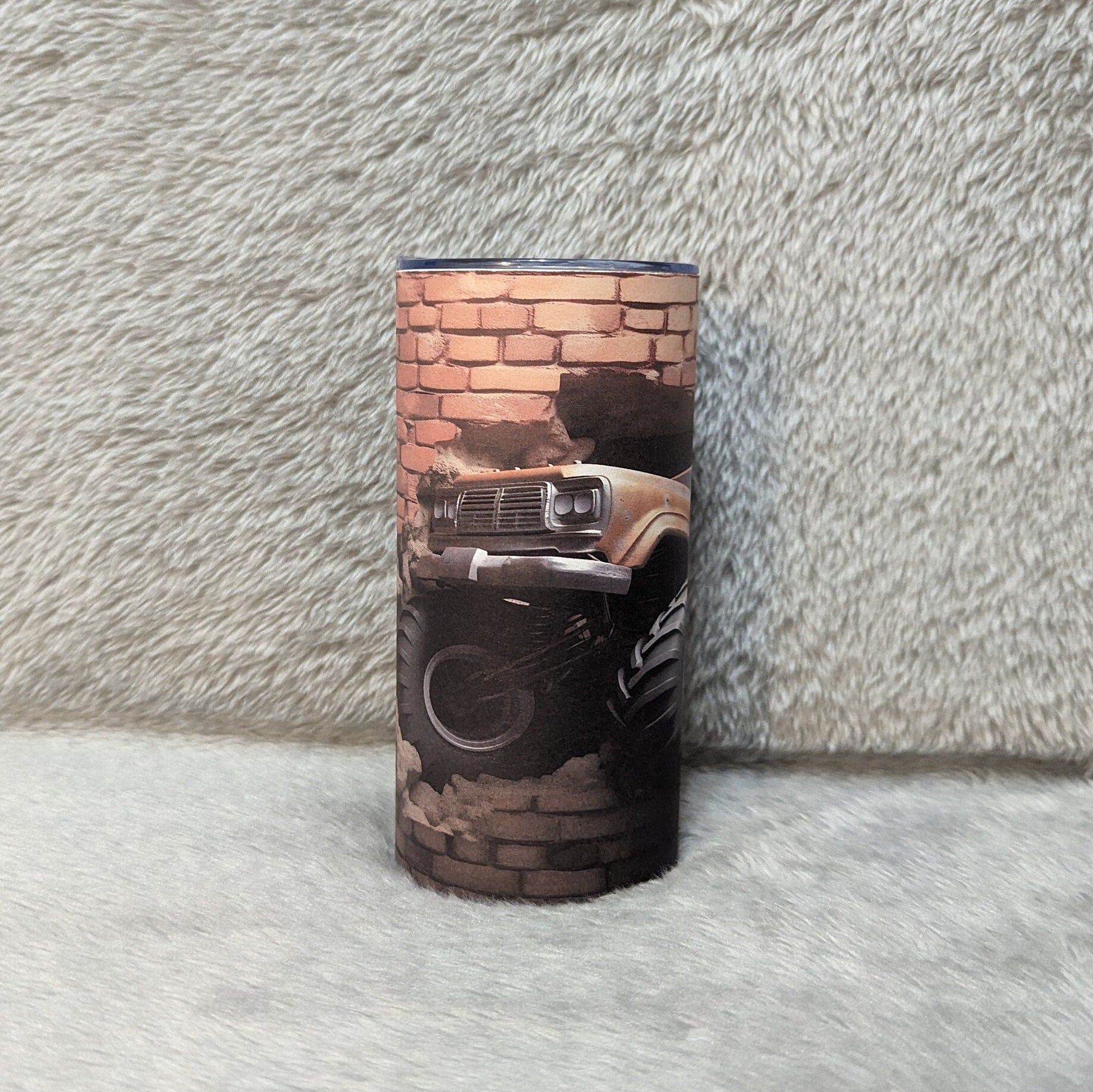 Kids Monster Truck Tumbler 15oz With Reusable Straw Can Be Personalized