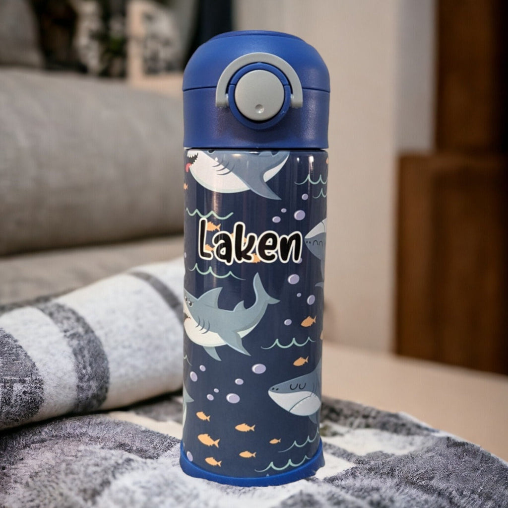 Kids Shark Water Bottle, Kids Shark cup, Personalized Kids Cup, Kids Flip top cup, Kids Water Bottle, Pop Top Tumbler, Personalized Tumbler
