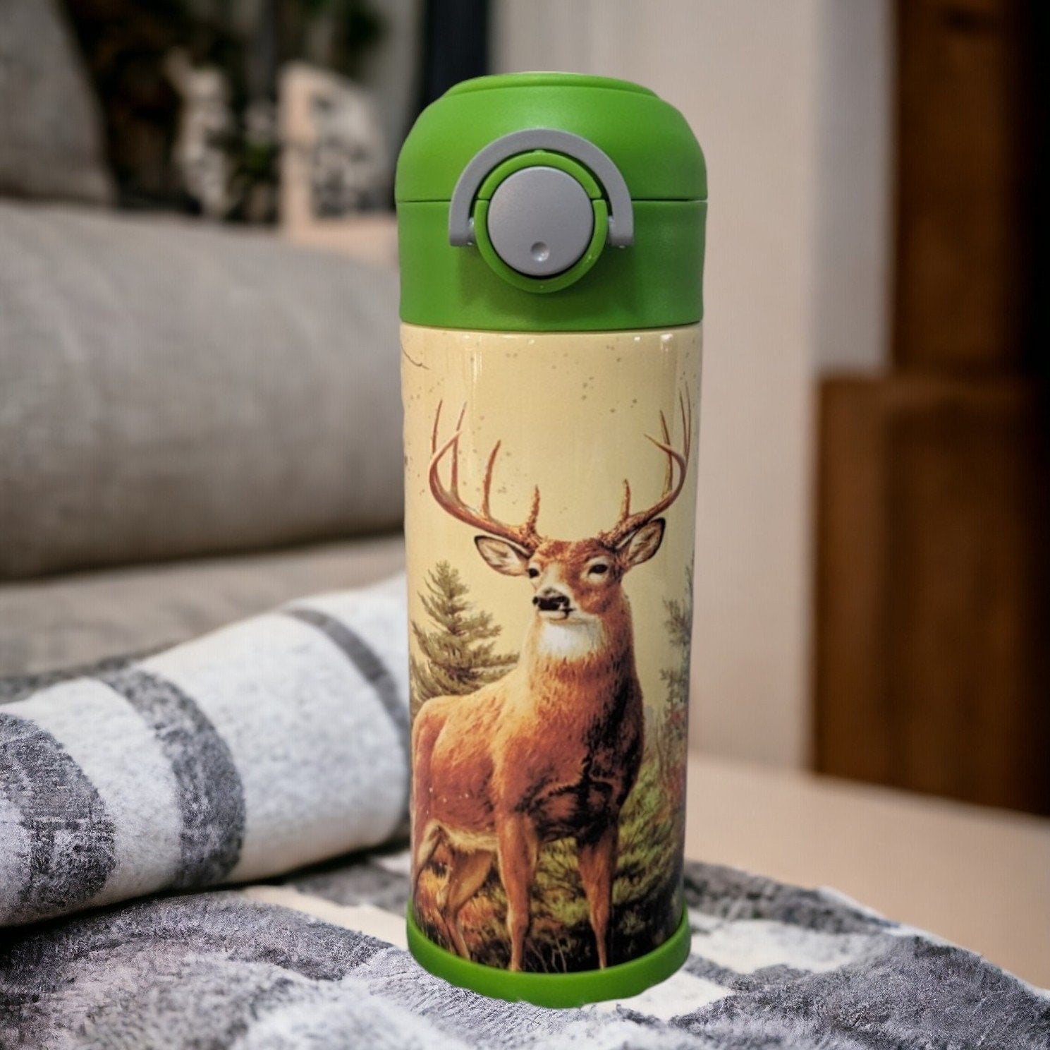 Kids Deer Water Bottle 12oz With Reusable Straw Can Be Personalized