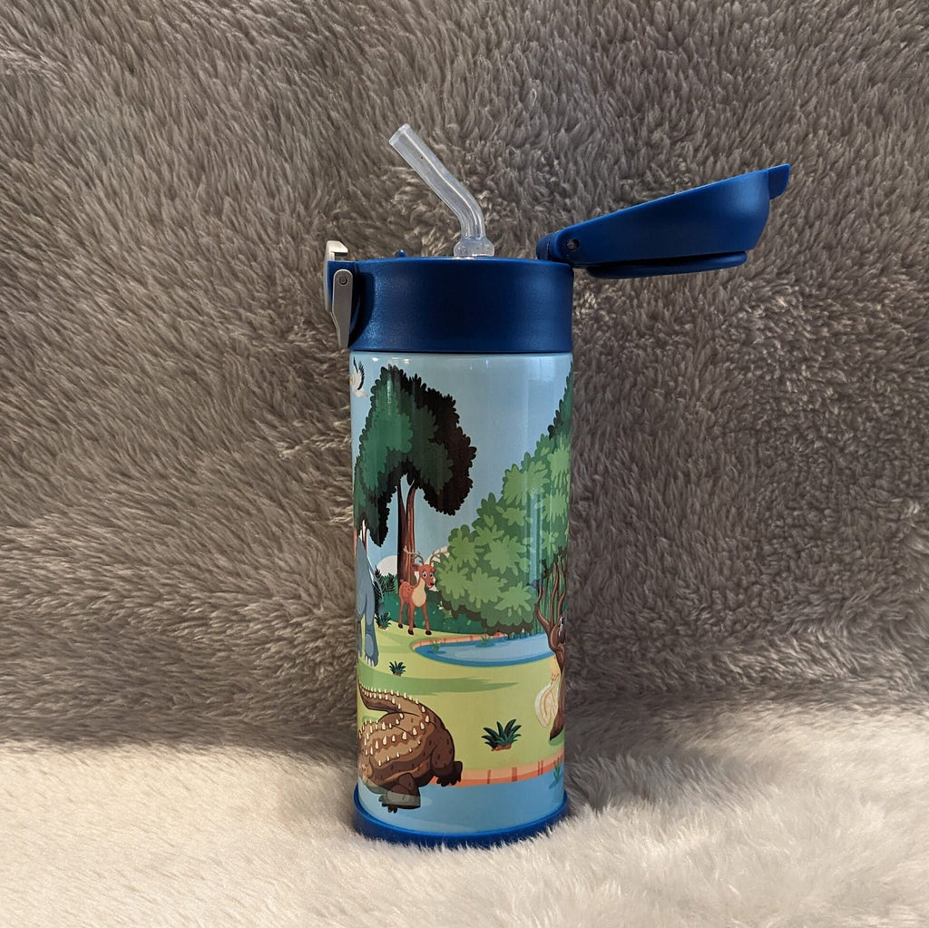 Kids Jungle Animal Water Bottle 12oz With Reusable Straw Can Be Personalized