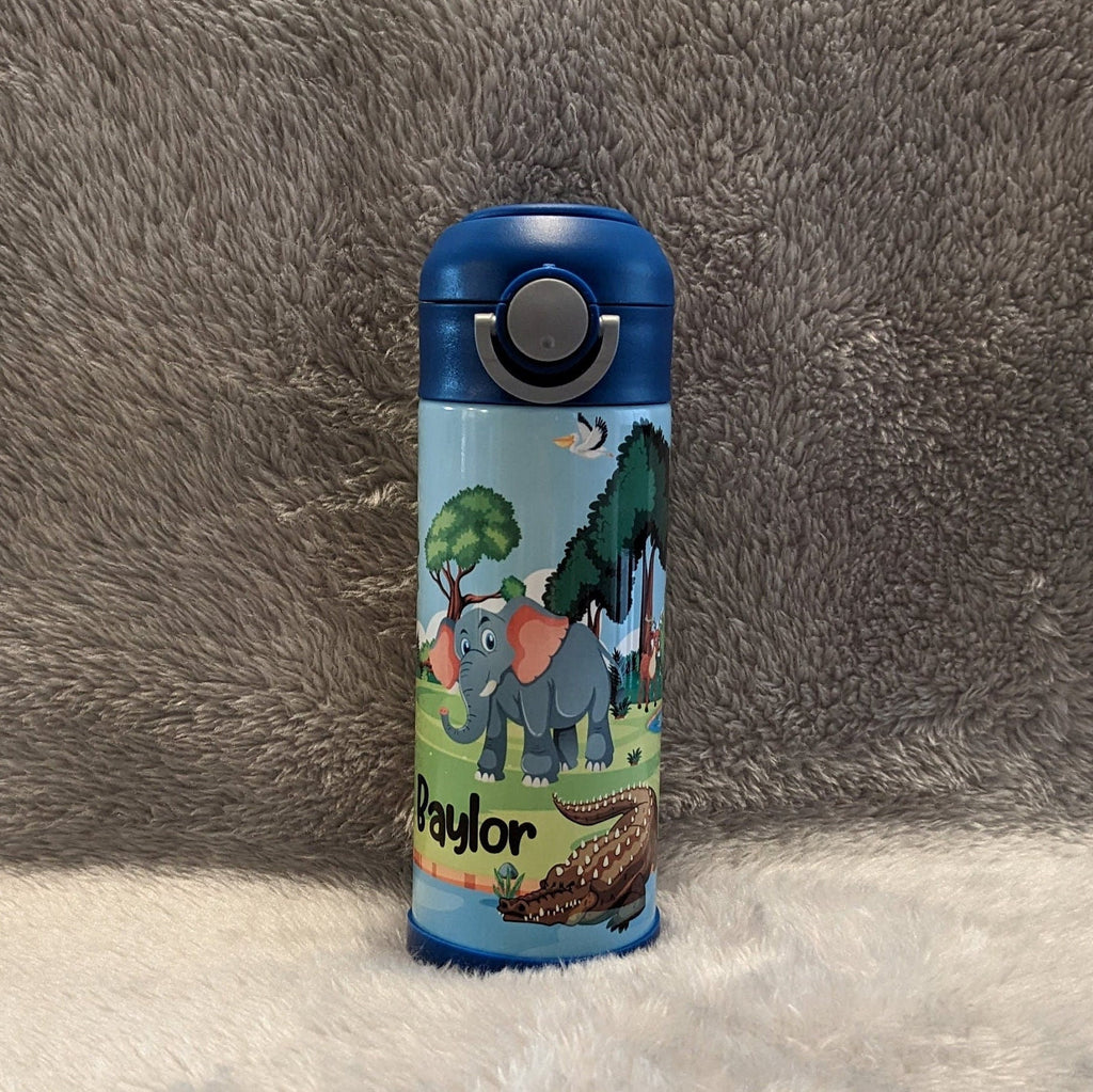 Kids Jungle Animal Water Bottle 12oz With Reusable Straw Can Be Personalized