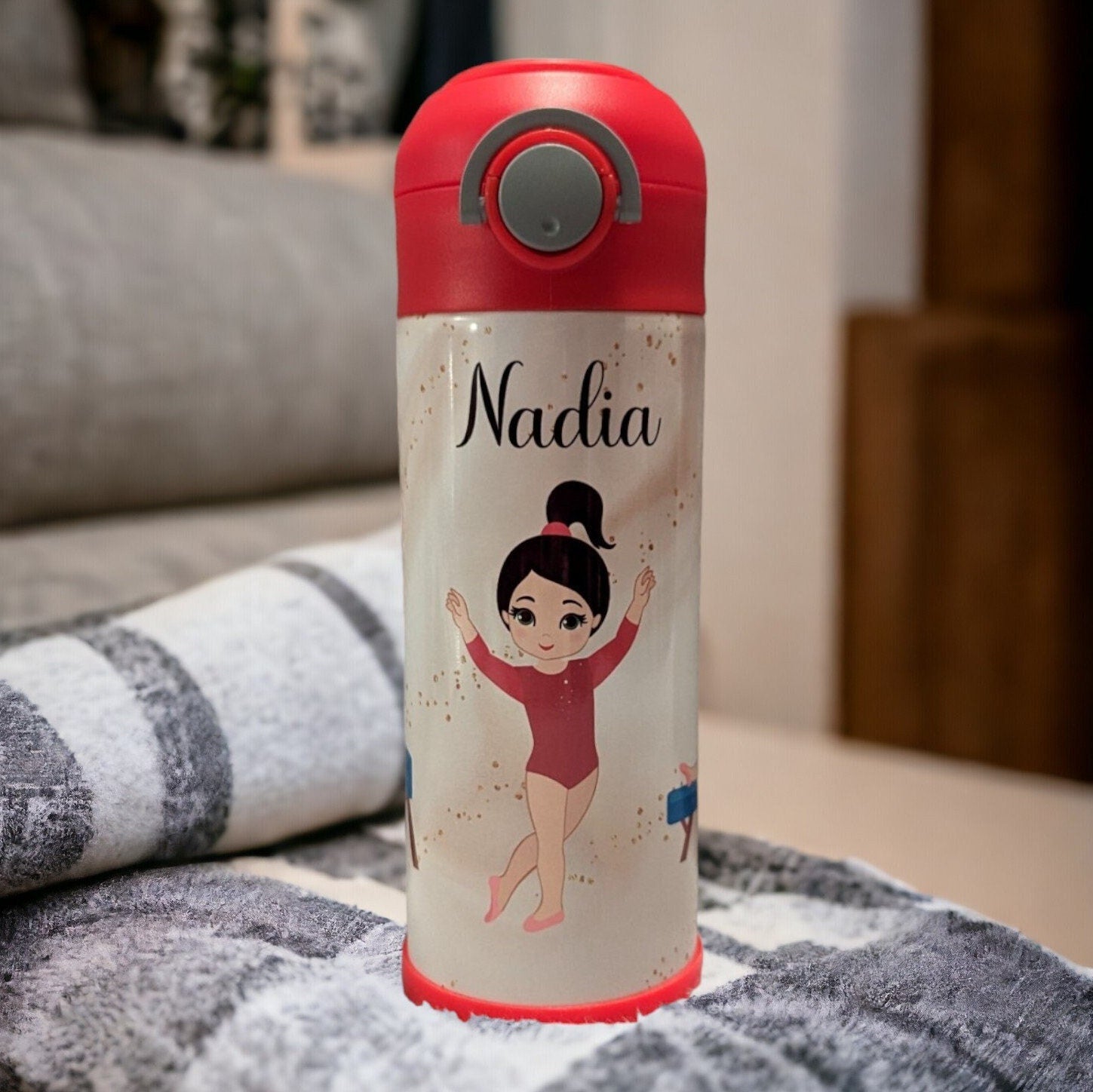 Girls Gymnastic Water Bottle Can Be Personalized, Gymnast Cup, Personalized Kids Cup, Kids Gymnastic Cup, Kids Flip top Cup, Pop Top Tumbler