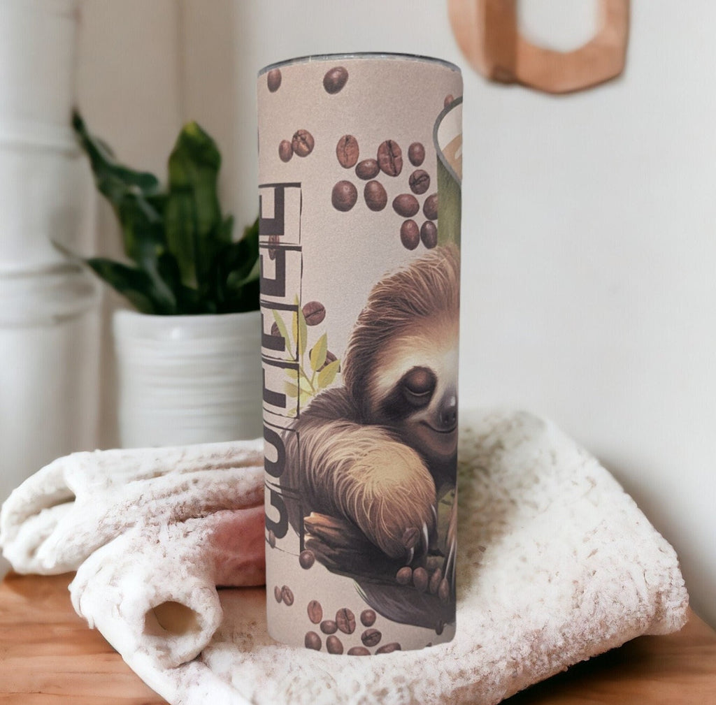 I Need Coffee  Sloth Tumbler with Sleepy Sloth, Perfect for Sloth Lovers and Coffee Enthusiasts, Can Be Personalized, Great Sloth Lover Gift