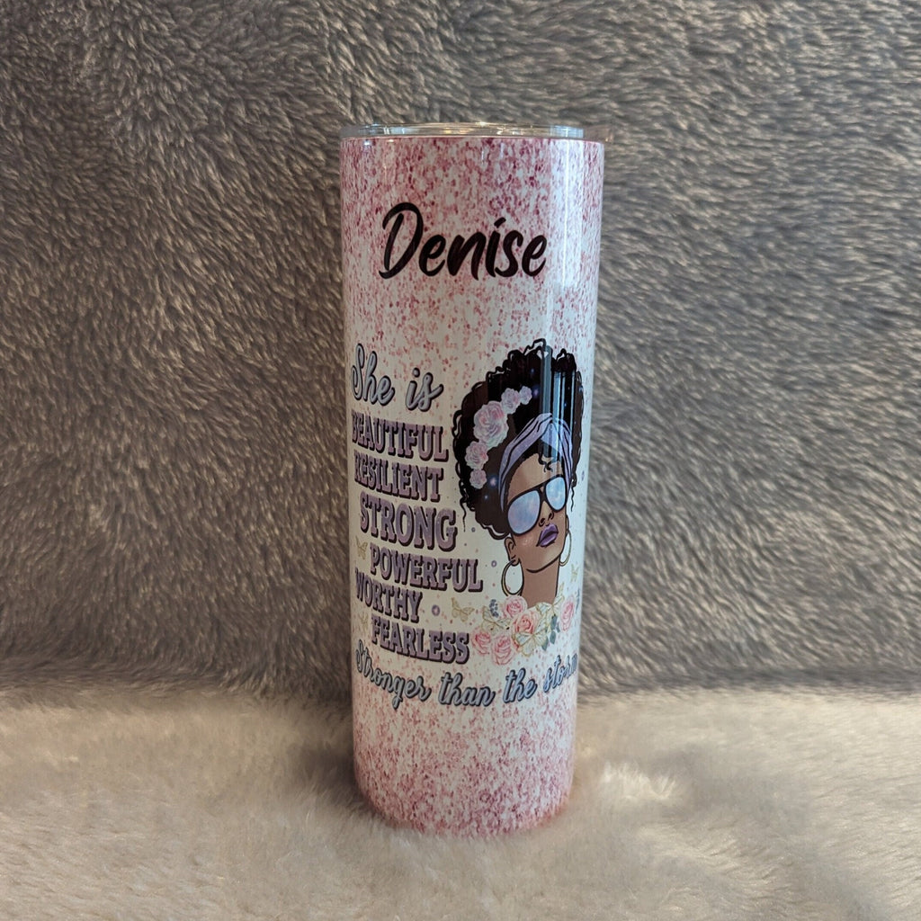 She Is Beautiful Tumbler With Beautiful Words, Empowering Inspirational Woman Tumbler, Stronger Than The Storm, Can Be Personalized