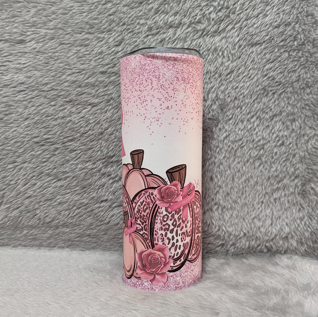 Pink Ribbon Cancer Awareness Pumpkin Tumbler, Pink Ribbon Cup, Pink Ribbon Tumbler, Pink Cancer Awareness Gift, 20oz Tumbler, Gift For Her