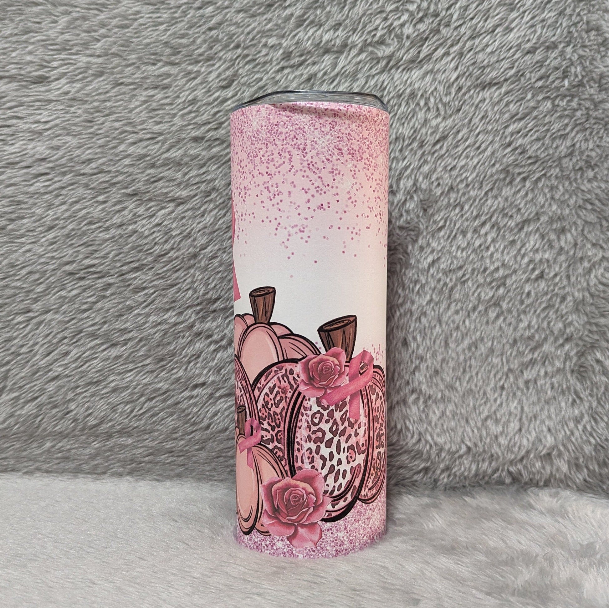 Pink Ribbon Cancer Awareness Pumpkin Tumbler, Pink Ribbon Cup, Pink Ribbon Tumbler, Pink Cancer Awareness Gift, 20oz Tumbler, Gift For Her