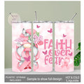 Faith Over Fear Gnome Tumbler, Pink Ribbon Gnome, Cancer Awareness Cup, Pink Ribbon Cup, Cancer Awareness Tumbler, Pink Ribbon Gift