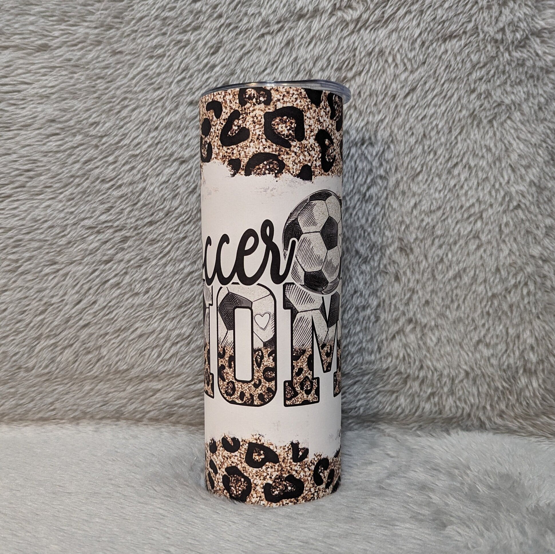 Soccer Mom Tumbler, Leopard Print and Glitter Design, Stay Hydrated in Style! Hot Or Cold Drinks Home Work Or On The Go