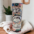 Beach Life Messy Bun Girl Tumbler 20oz With Reusable Straw